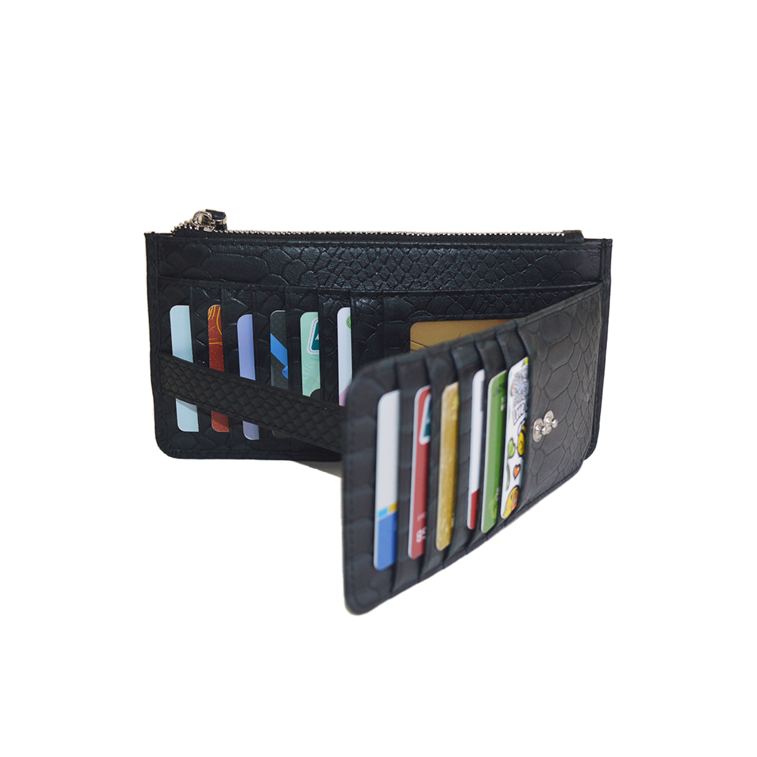 Black New Crocodile Wallets Bifold Multi Card Case Classic Purse with Zipper Pocket