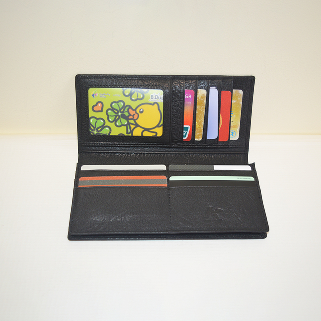 Unisex Genuine Leather Simple Wallet Black Bifold Long Wallet