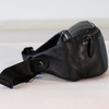 Soft Genuine Leather Sling Bag Crossbody Fanny Pack with Extended Waist Belt Black
