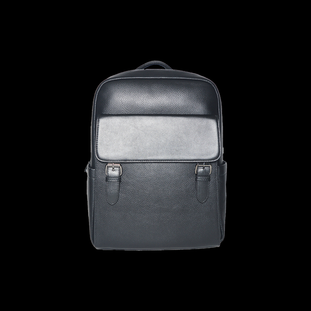 Black Leather Backpack with Big Compartments