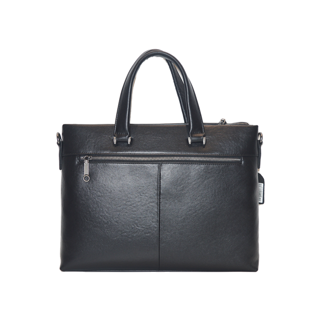Black Genuine Leather Lawyers Briefcase Shoulder Laptop Business Bags for Men & Women with Magnetic Snap Pocket