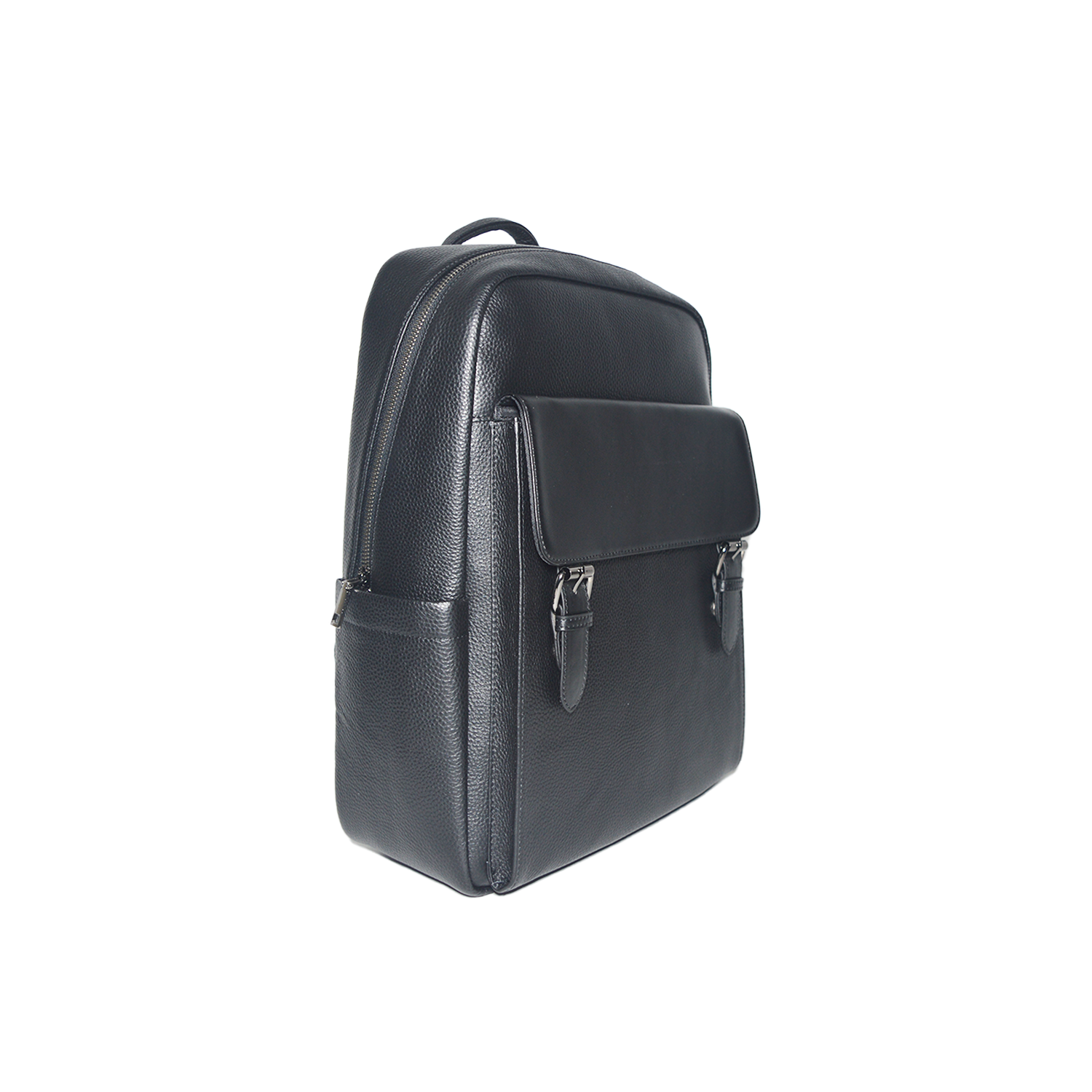 Black Leather Backpack with Big Compartments