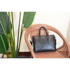 Geometric Pattern Design Cowhide Genuine Leather Briefcase Shoulder Laptop Business Slim Bags for Men & Women Black