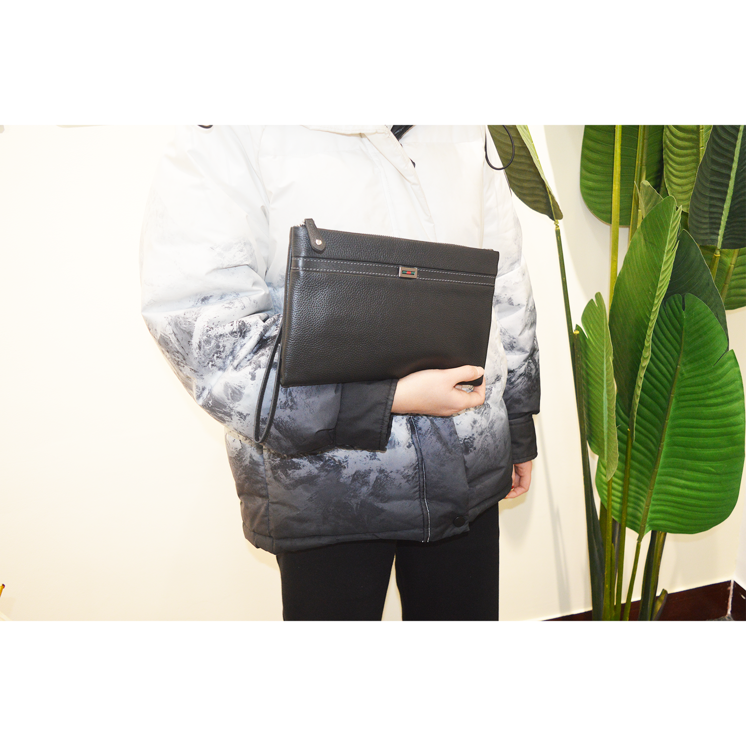 Luxury Durable Men's Genuine Leather Clutch Bag Business Wrist Wallet Zipper Purse Clutch Bag