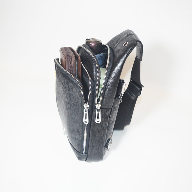 Genuine Leather Sling Bag for Men and Women Crossbody Small Fanny Packs Chest Travel Backpack Daypack Black