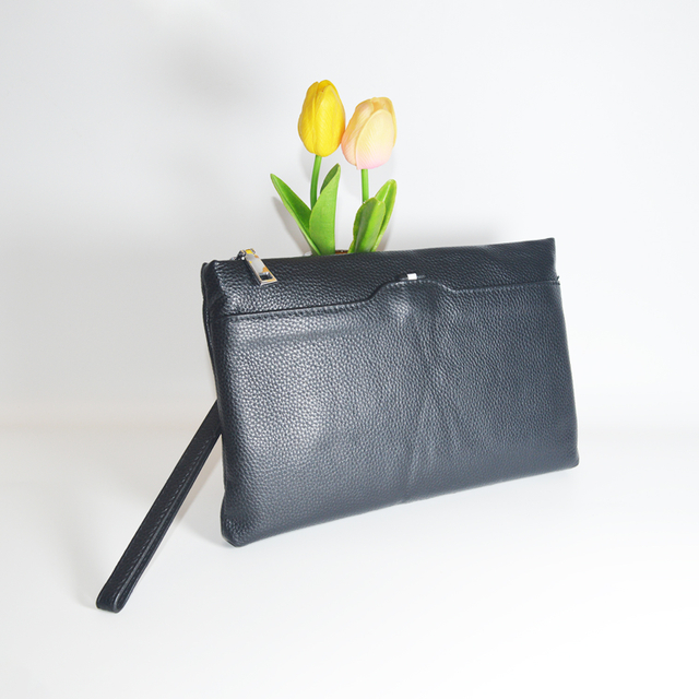 Men's Genuine Leather Clutch Bag Minimalist Business Wrist Wallet Purse with Zipper Card Slots