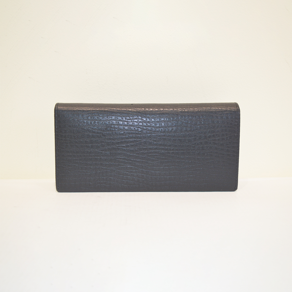 Unisex Genuine Leather Bifold Long Black Wallet