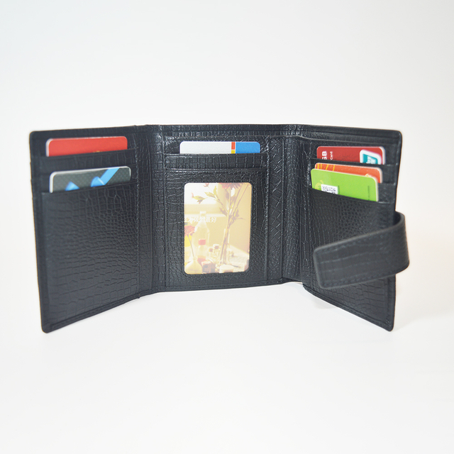 Black Crocodile Trifold Clutch Wallet Credit Card Holder for Men Women