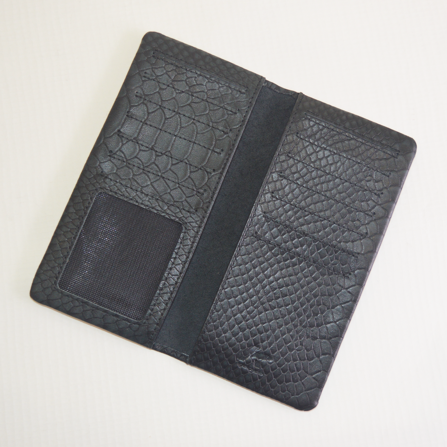 Men Long Bifold Leather Wallet Black New Crocodile Clutch Wallet Credit Card Holder